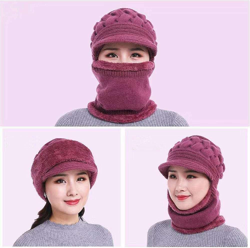 Womens Winter Warm Elastic Soft Ear Protection Knitted Scarf Mask hat Fleece Lined Beanie Hat one-Piece hat Womens Winter Warm Elastic Soft Ear Protection Knitted Scarf Mask hat Fleece Lined Beanie Hat one-Piece hat