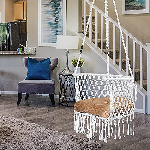 Image of Patiofy Premium Swing for Balcony /Jhula for Adults /Jula with Golden Cushion & Accessories for Indoor & Outdoor (White)