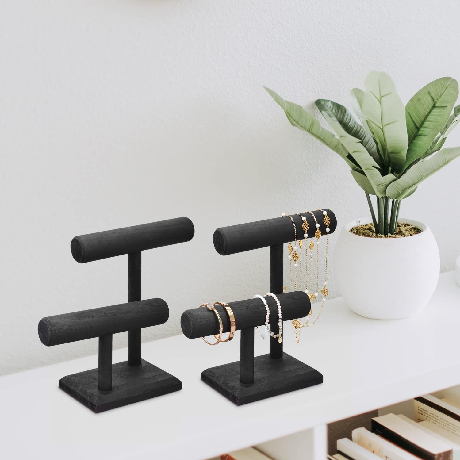 MOOCA 2-Piece Wooden 2-Tier Bracelet & Watch Display Stand, Black