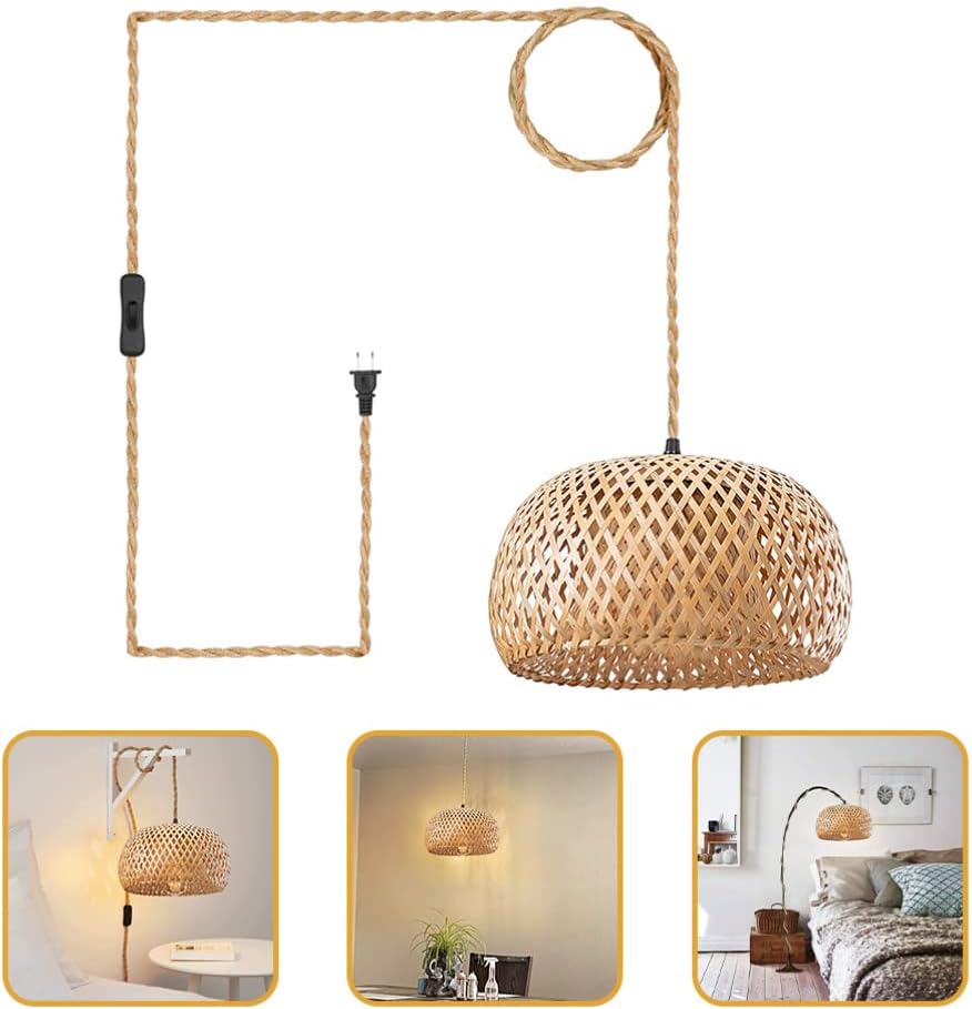 in Pendant Light Weaving Lampshade Hanging Light Fixture for Bedroom and Dining Socket Easy to Install Us