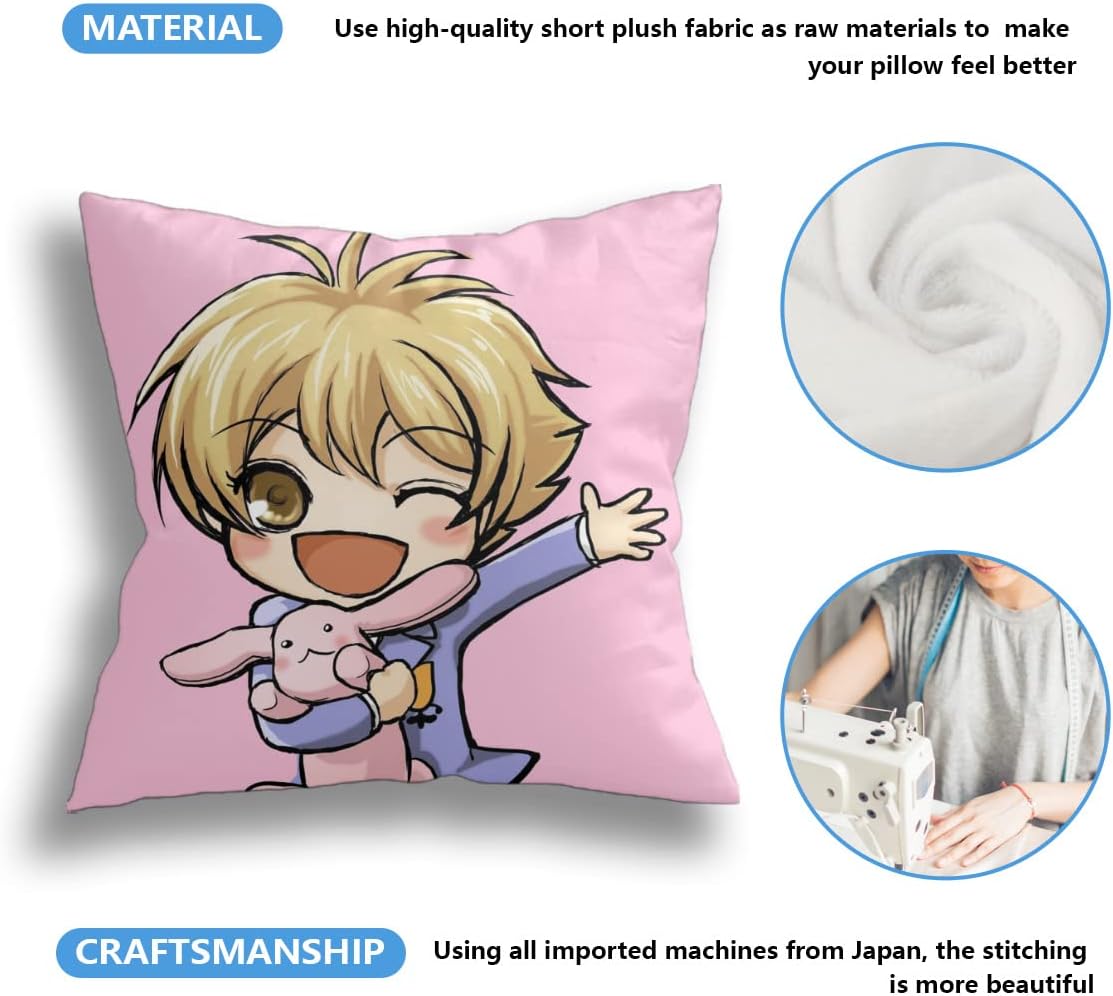 Jofaulke Honey-Senpai - Ouran High School Host ClubAnime Pillow Case Square Soft Pillowcase Throw Pillow Cover Indoor/Outdoor Decorate 45*45, White White 0 18x18 Inch