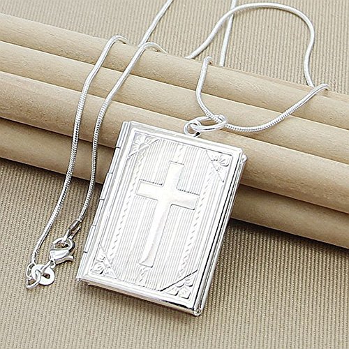 LNNSHX Collares de Plata de Ley, Collar de Plata 925, Colgante de Estrella de Moda, Collar de corazón con Cruz Redonda, Accesorios de joyería para Mujer, Regalo(8)
