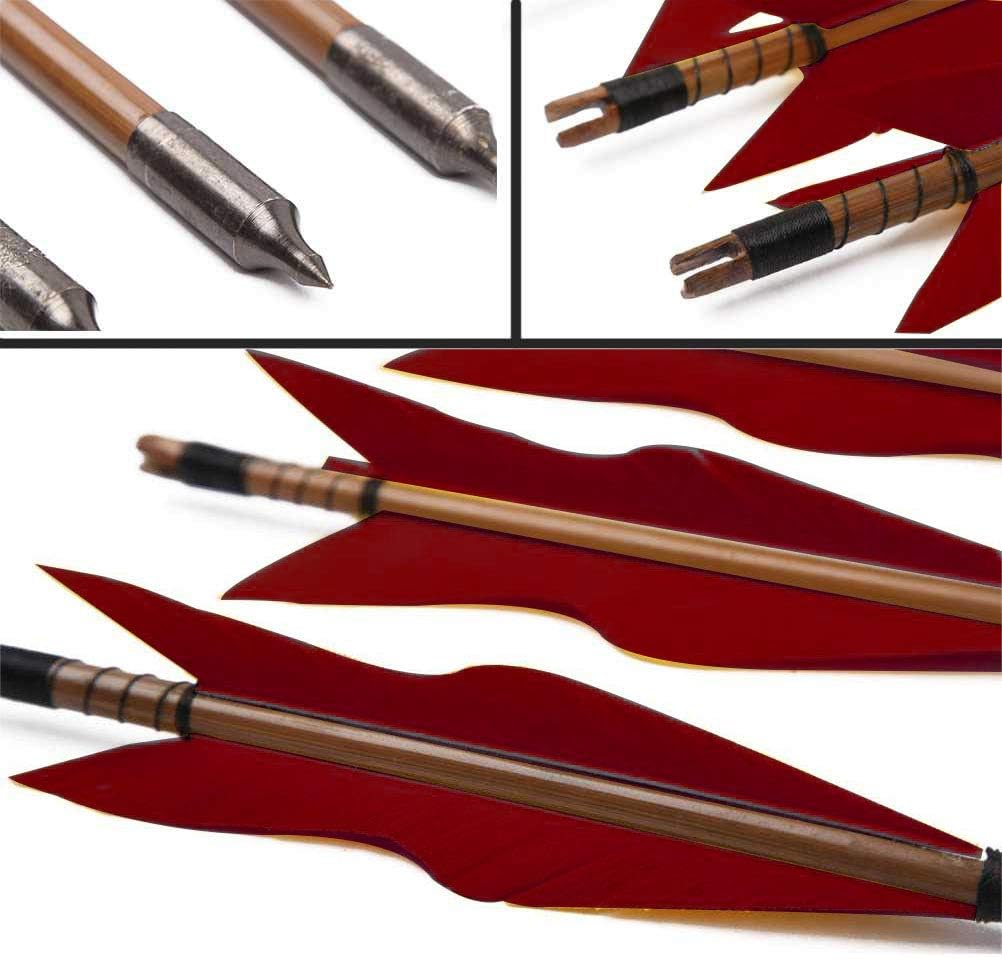 Archery Bamboo Arrows, 32 inch Traditional Hunting Practice Target Arrow 5" Turkey Feathers Fletching Recurve Bow Longbow(Pack of 12)