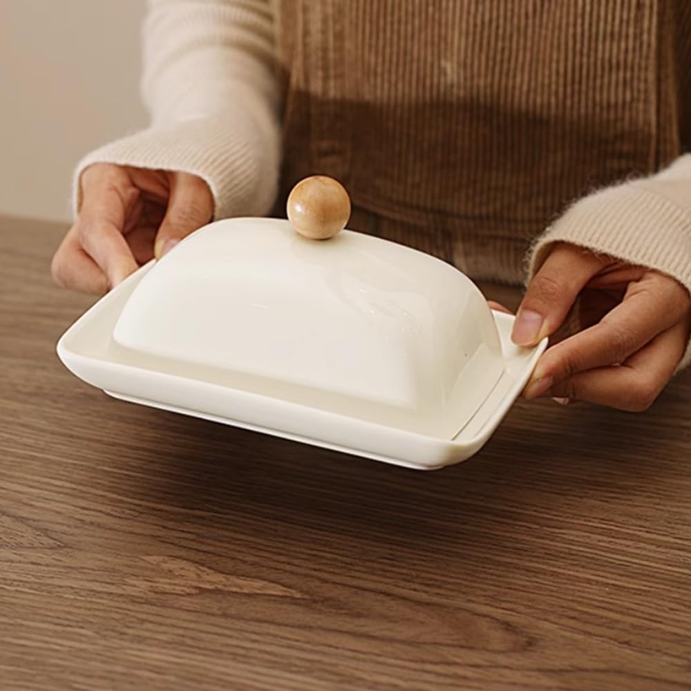 Butter Dishes Butter Box Ceramic Minimalist Refrigerator Storage Box Packaging Box Lid Fresh-Keeping Plate Dish Butter Storage