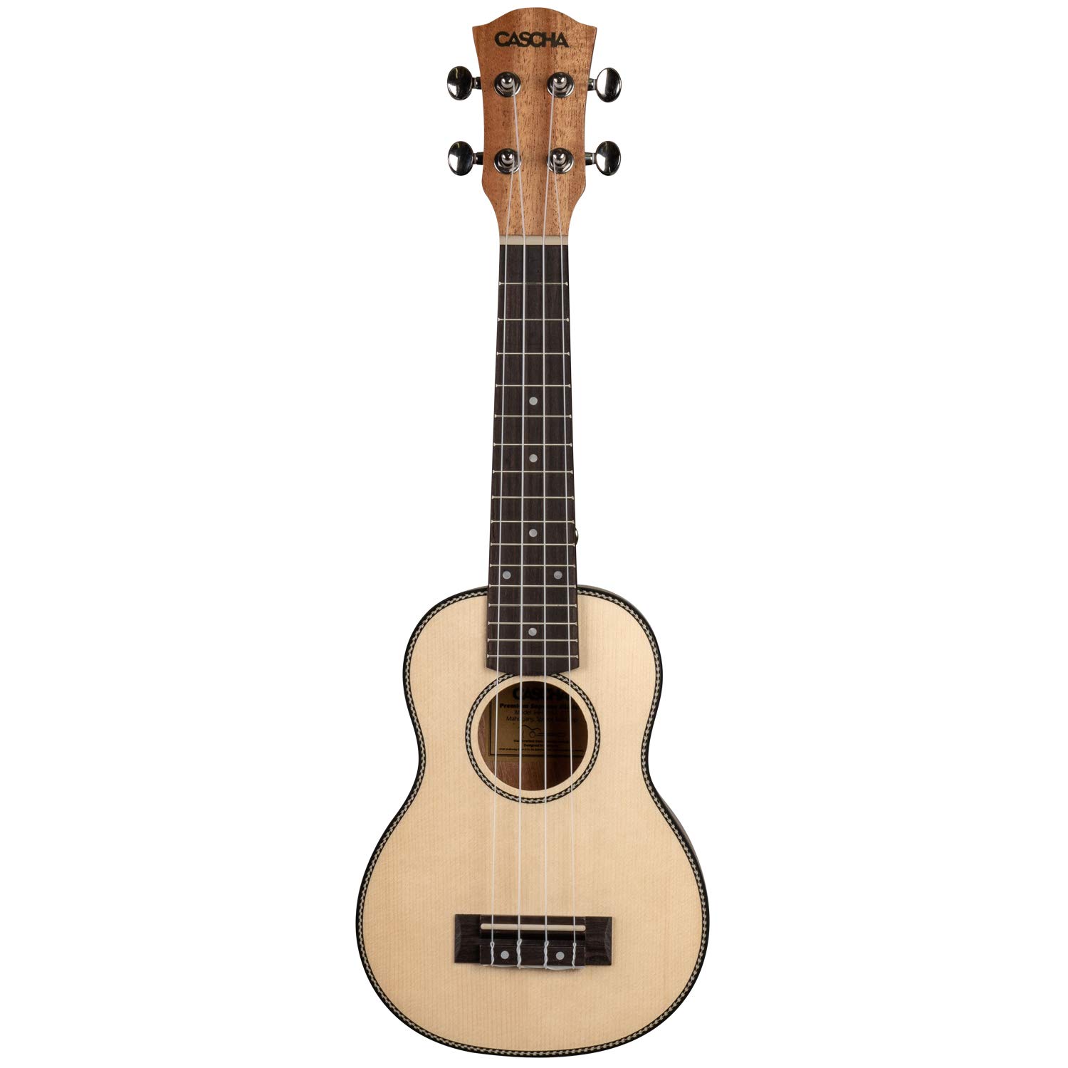 CASCHA profesjonalny zestaw ukulele sopranowe, masywna góra świerkowa, 53 cm ukulele z nylonowymi strunami Aquila, akcesoria, wyściełany gigbag i 3 kostki
