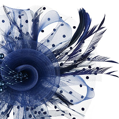 Dreshow HT0003-NA Fascinators Hat Flower Mesh Ribbons Feathers On A Headband And A Clip Tea Party Headwear thumb #2