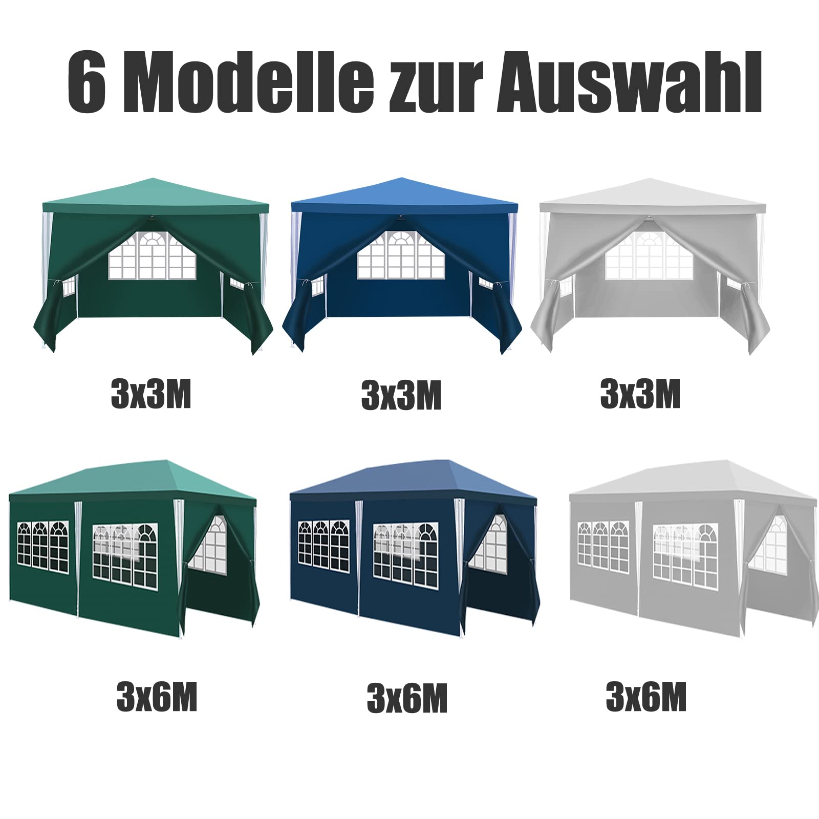 Cenador de jardín, Resistente al Agua, Estable, Resistente al Invierno, con 4 Paneles Laterales y Ventanas, protección UV 50+, para Mercado, Festivales, mercadillos y Camping, Verde, 3 x 6 m