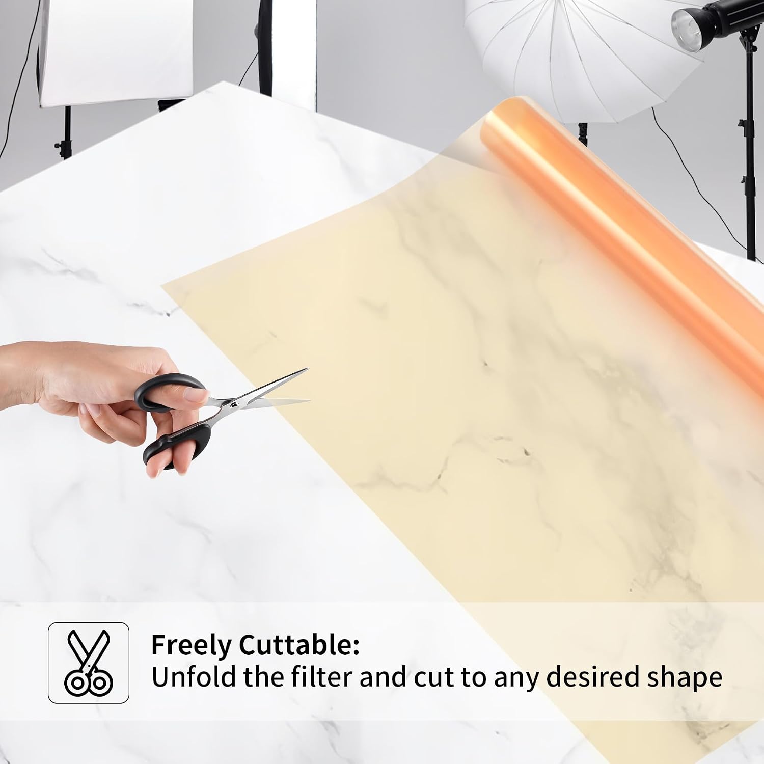 Meking 15.7x39in/40x100cm Light Filters Film, Lighting Gel Filter Orange 1/8 CTO Flash Light Color Correction Transparent Overlays Sheet Film for LED Video Light