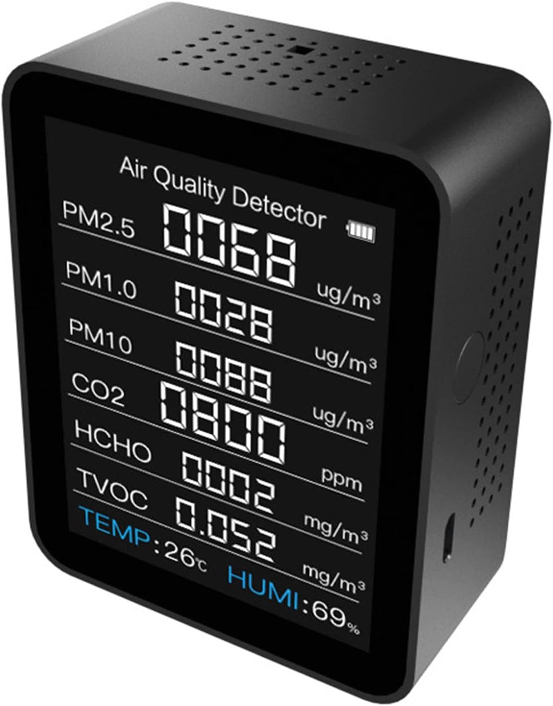 8in1 Indoor Air Quality Monitor Indoor Portable CO2 Monitor Formaldehyde Detector PM2.5