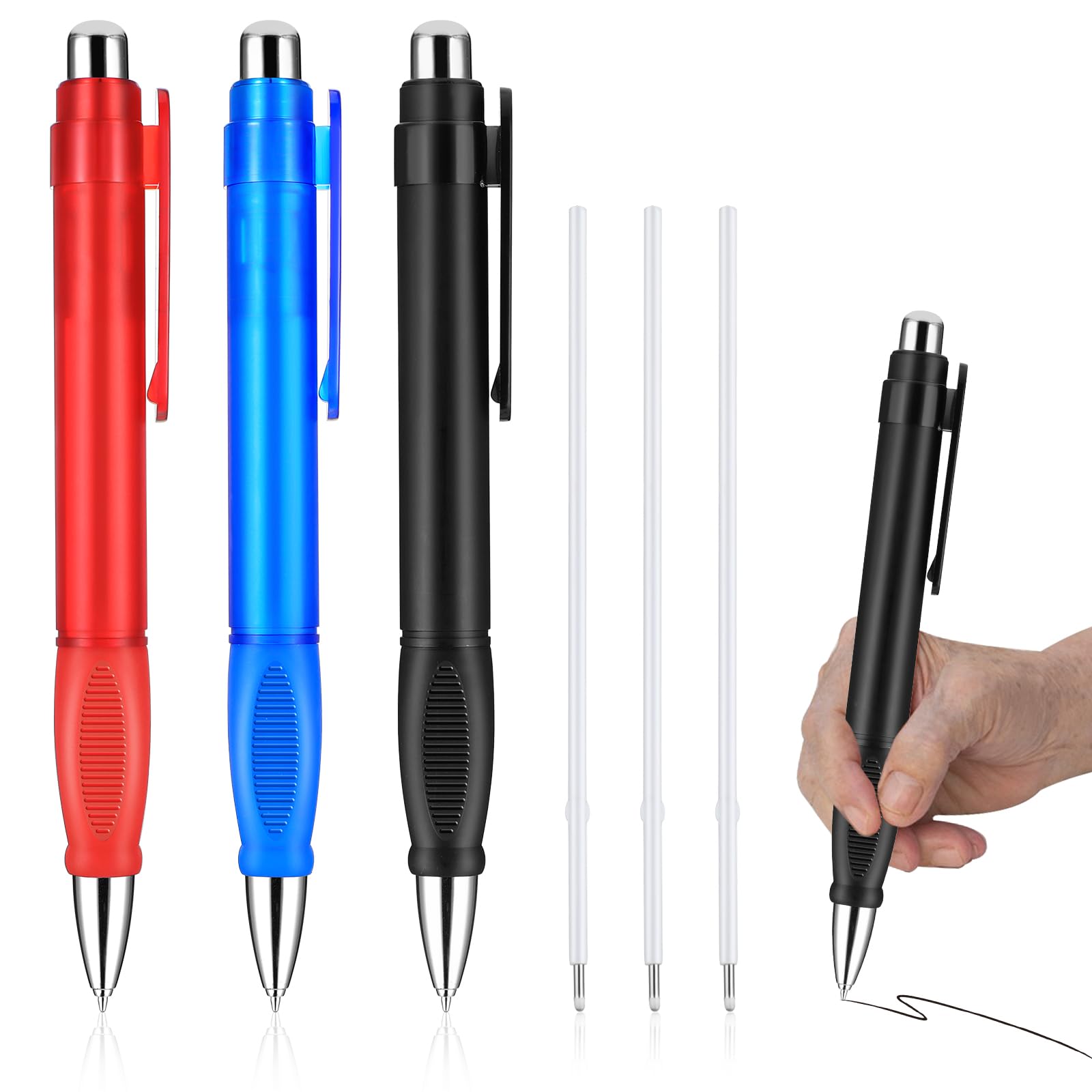 Amabro Extra Large Ballpoint Pens with 3PCS Refills Easy Grip Jumbo Pen Black Ink Fat Pens for Enhanced Writing Stability Weighted Pens for Arthritis