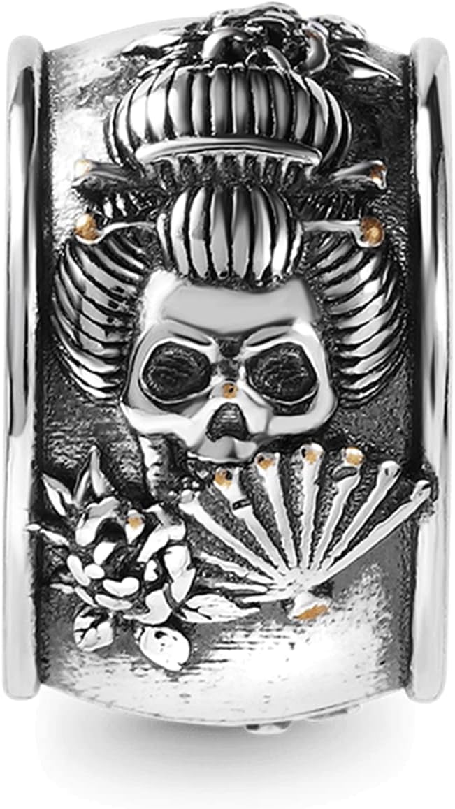GNOCE Geisha Skull Men's Charm Bead Sterling Siver fit Men's Bracelet Jewelry for Men