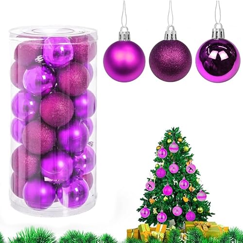Virsus 30 Palle di Natale 59068, Diametro 6 cm, Palline in Plastica Infrangibile per Albero di Natale, Decorazioni e Addobbi Natalizi, Set di Palline Glitterate, Lucide e Opache (Fucsia)