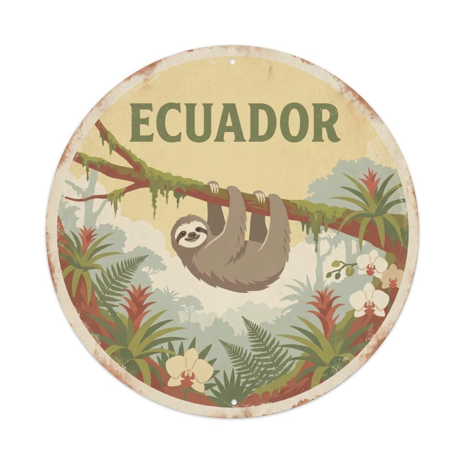 Vintage Ecuador Sloth Cloud Forest Moss Metal Tin Sign