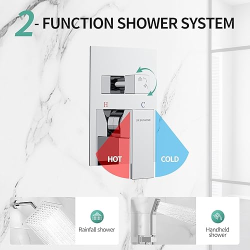 Miniatura 4 de SR SUN RISE Sistema de Ducha - Juego de Grifo de Ducha con Cabezal de Ducha de Lluvia de 8 Pulgadas y Ducha de Mano - Sistema de Ducha de Lluvia