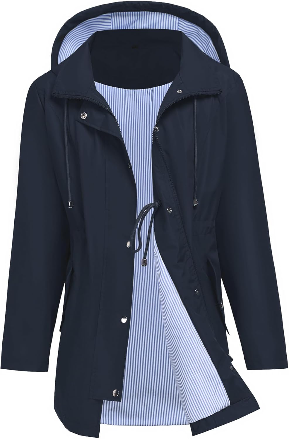 Women Rain Jacket Waterproof Long Hooded Windbreaker Lined Lightweight Outdoor Hiking Raincoat Trench Coats S-XXL