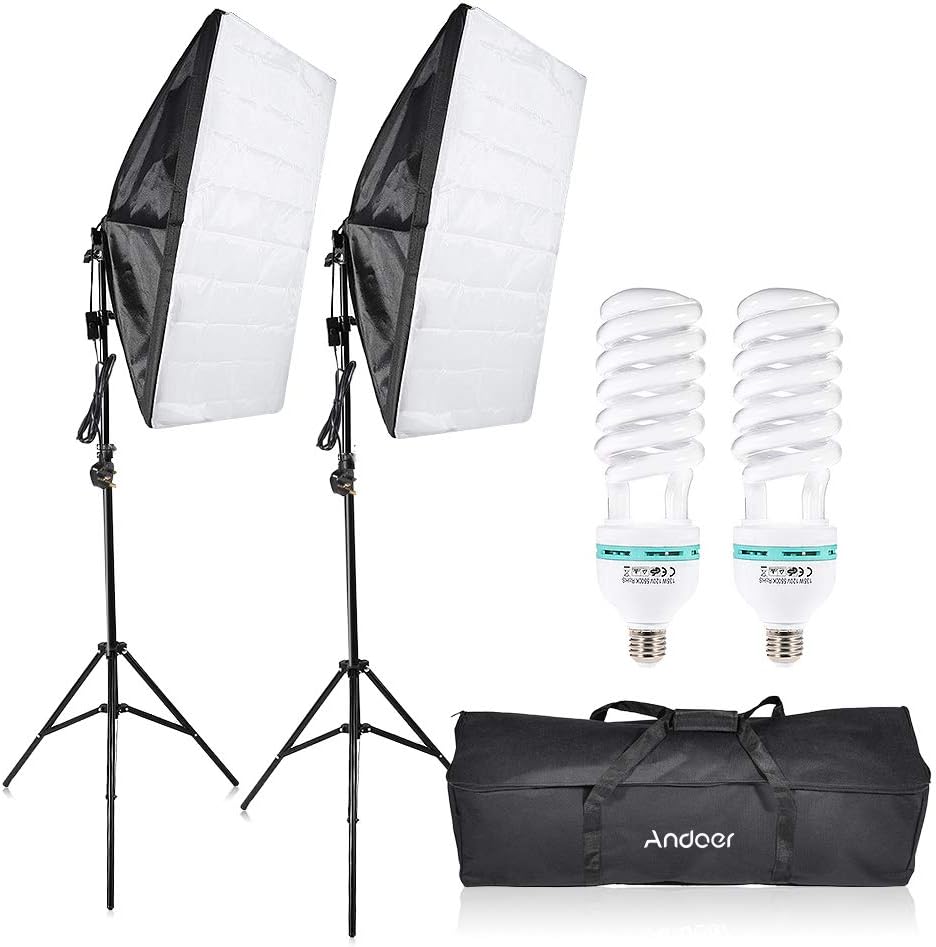 Andoer Photography Studio Cube Umbrella Softbox Light Lighting Tent Kit Photo Video Equipment 2 * 135W Bulb 2 * Tripod Stand 2 * Softbox 1 * Carrying Bag for Portrait Product UK Plug 220V