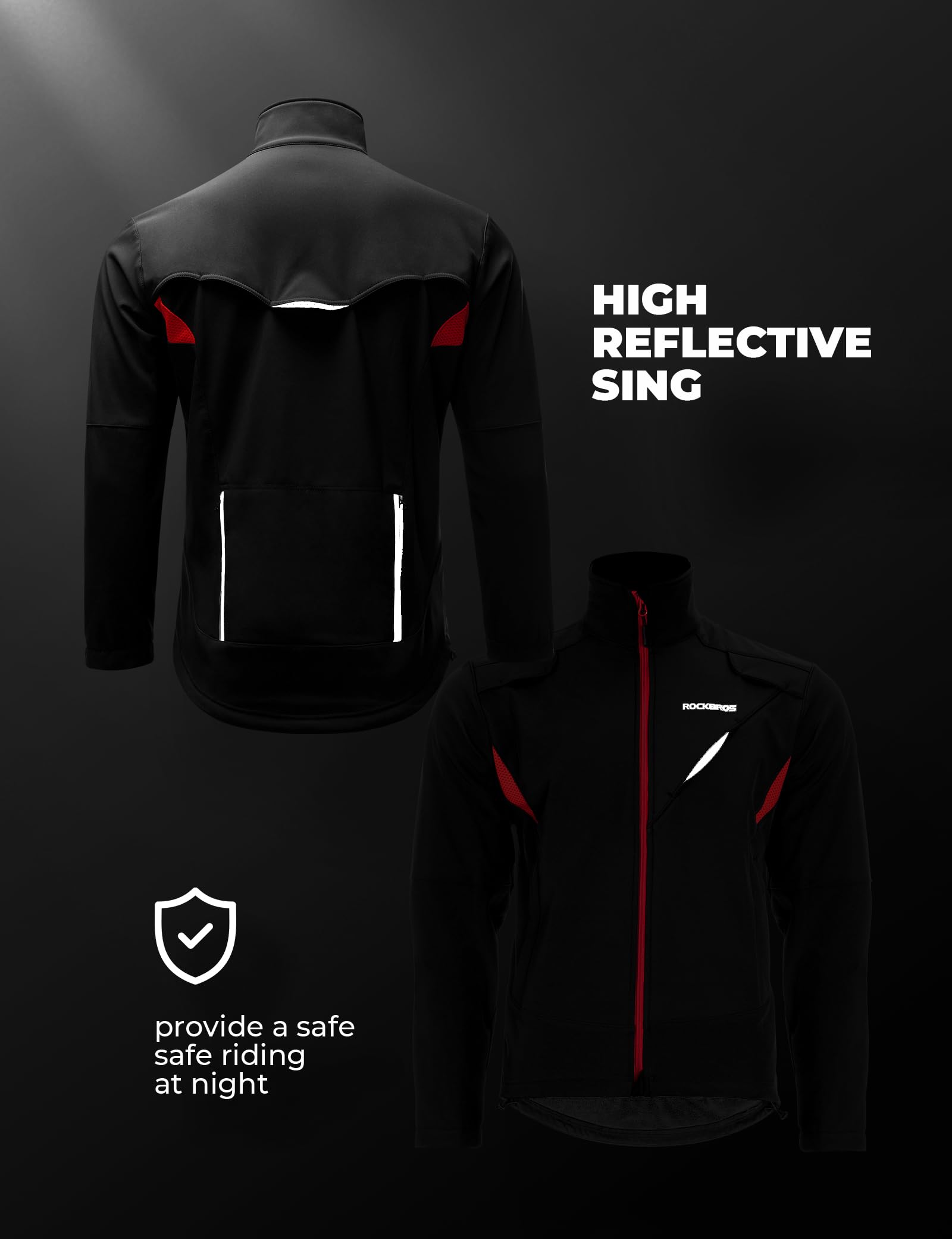 ROCKBROS Veste Polaire Hiver Homme Femme Chauffante Coupe-Vent Imperméable Réfléchissant Vélo VTT