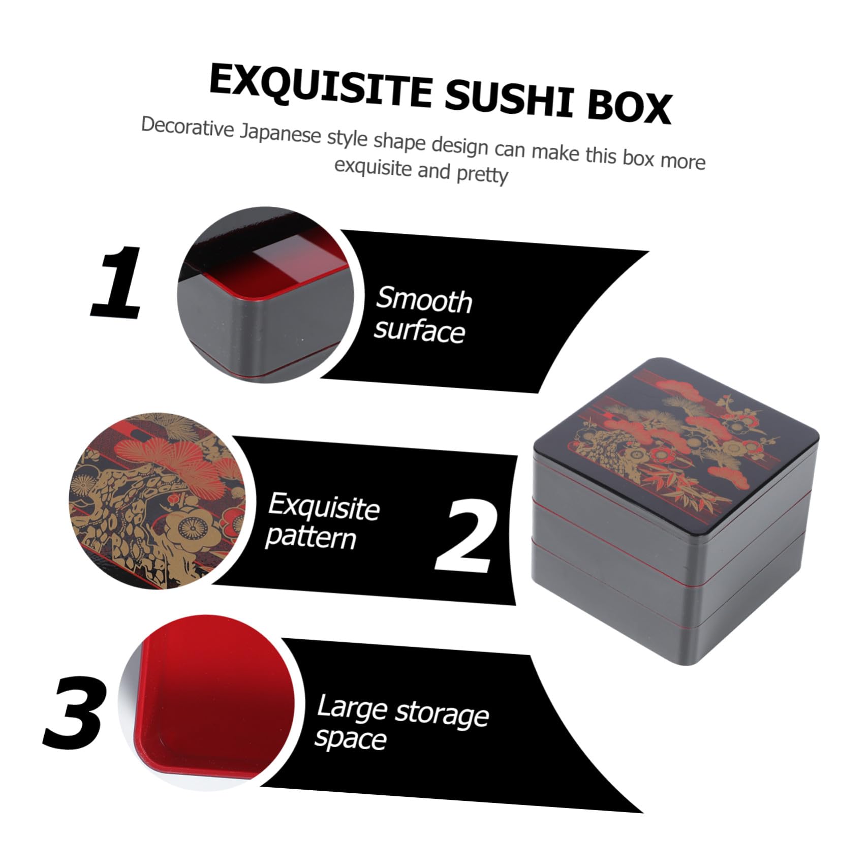 ULTECHNOVO Boîte Bento Japonaise Trois Abs Alimentaire Boîte Sushis Haute Qualité Avec Triple Compartiment Pratique Pour Repas Professionnels Et Pique-