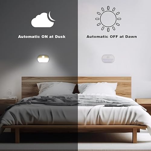 Miniatura 3 de Paquete de 6 luces nocturnas con sensor de movimiento, encendidoapagado automático, sensor de atardecer a amanecer, pegar en cualquier lugar,
