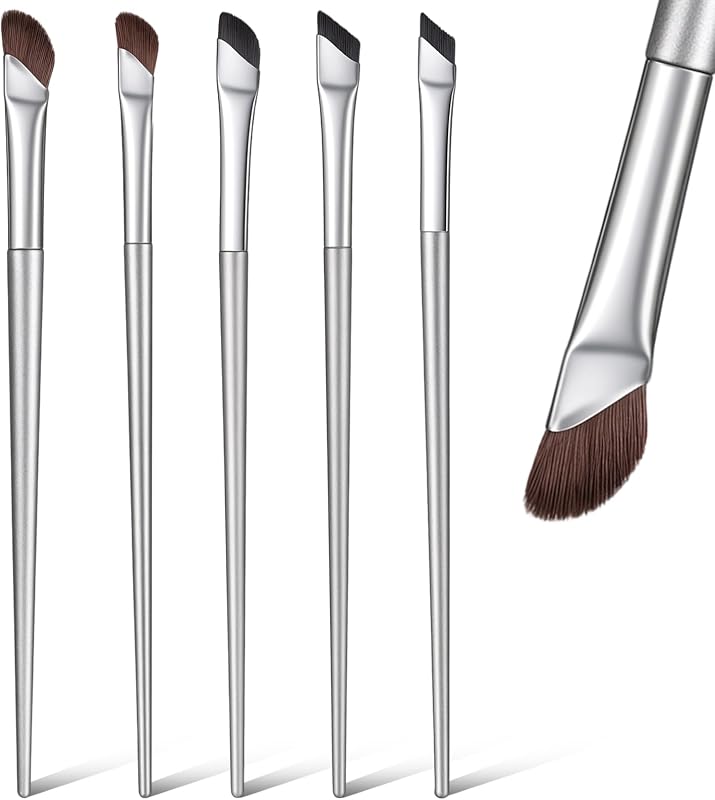Juego de 5 brochas de maquillaje en ángulo, brocha para contorno de nariz, delineador de ojos, ultrafinas, planas, inclinadas, para esculpir y definir el contorno.
