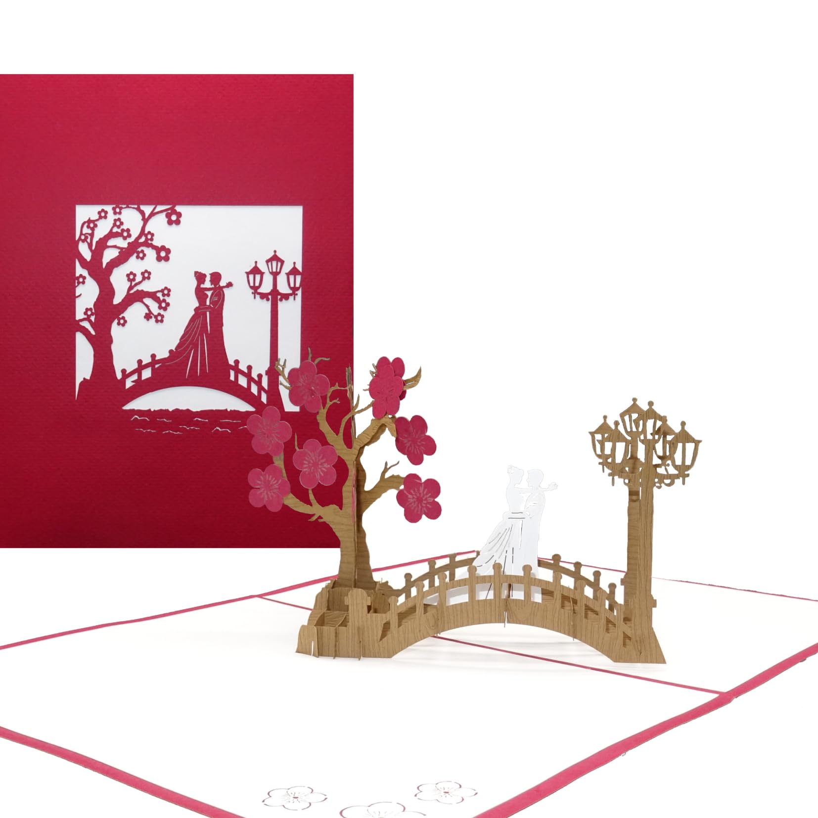10 x Pop Up Karte Hochzeit - Set zu 10 Stück Bridge of Love 3D Einladungskarten Hochzeitskarten Hochzeitseinladungen mit Umschlag