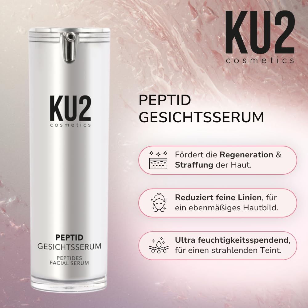 KU2 Cosmetics Peptide Serum Anti Aging Gesichtsserum, 30ml | Hochwirksame & straffende Gesichtspflege für glatte und jugendliche Haut, Made in Germany