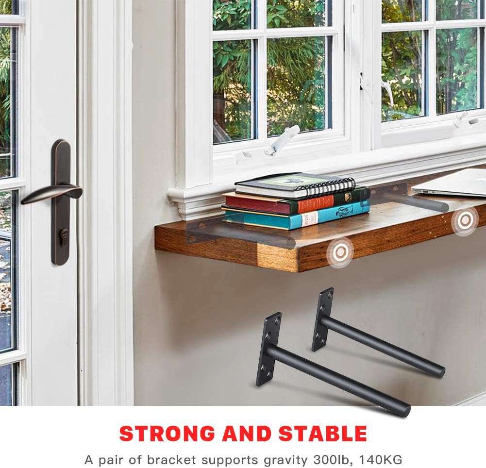 6 Inch Hidden Floating Shelf Brackets, Heavy Duty 300 lbs Capacity, Rustproof Stainless Steel, Invisible Support with Screws Plugs for Drywall Brick (4 Pack)