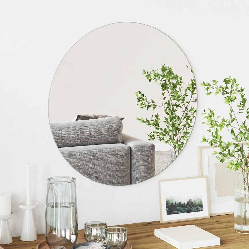 vidaXL Wall Mirror Ø 23.62 in Tempered Glass, Modern Wall Mirror, Elegant Reflective Decor Piece, Minimalist Bathroom, Stylish Indoor for Home Enhancing