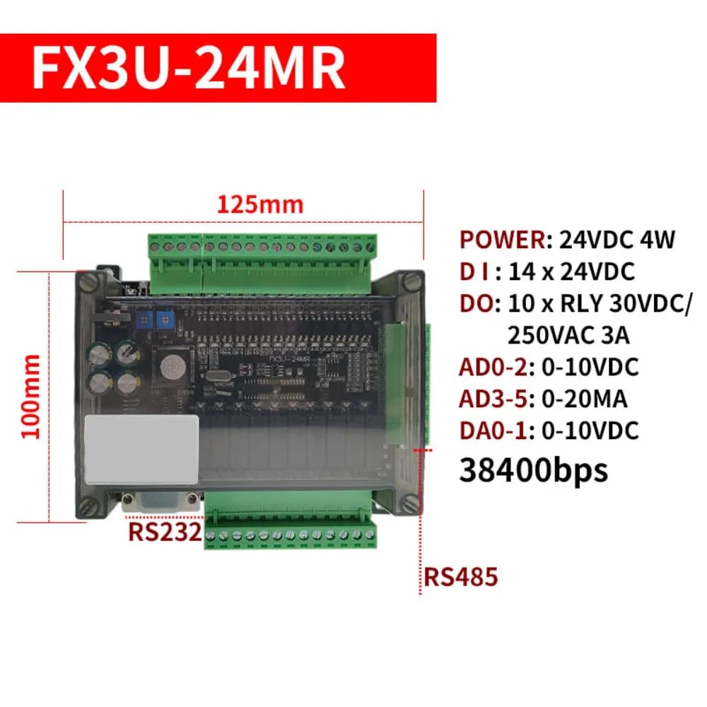DollaTek Controllore logico programmabile PLC FX3U-24MR Uscita relè scheda di controllo industriale