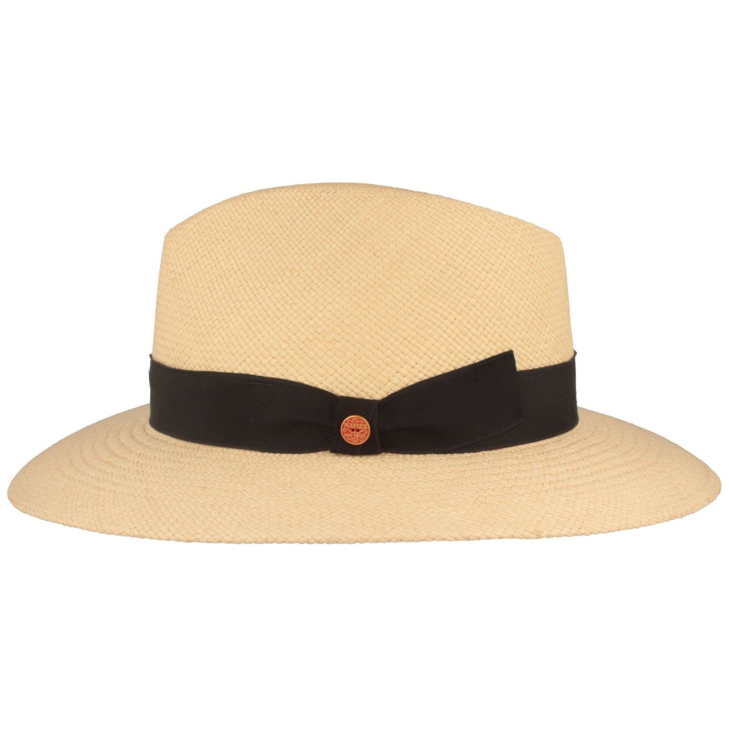 Mayser Original Panamá Sombrero de Paja de Ecuador, Sombrero de Verano Trenzado a Mano, protección UV 60 bwz. 80, Impermeable, antiroturas, Sombrero, Naturaleza - Correa Negra, 58