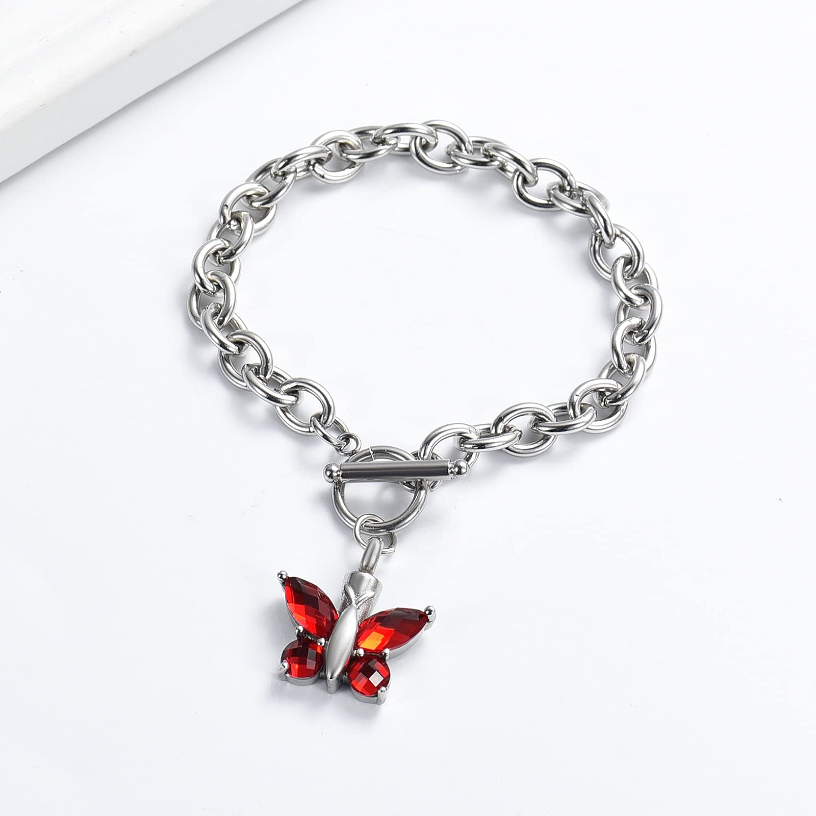 LYGBAOFUL 22cm motyl biżuteria do kremacji urna bransoletka na prochy pamiątkowe medaliony wisiorek pogrzebowa pamiątka biżuteria na popiół fioletowy