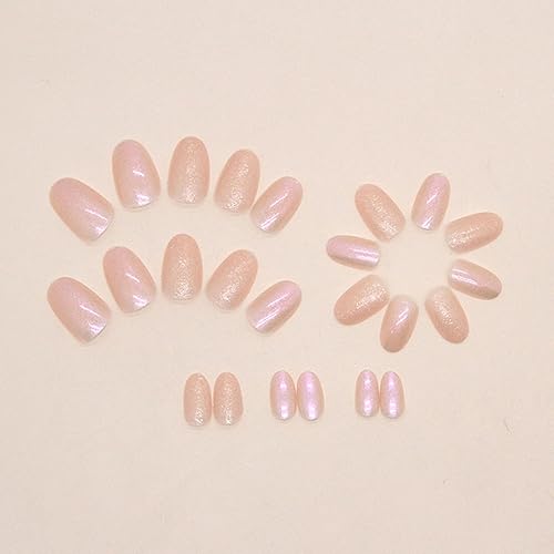 Miniatura 2 de Uñas postizas cortas a presión de almendra, uñas postizas rosas con diseños de aurora, uñas postizas acrílicas de cobertura completa, uñas