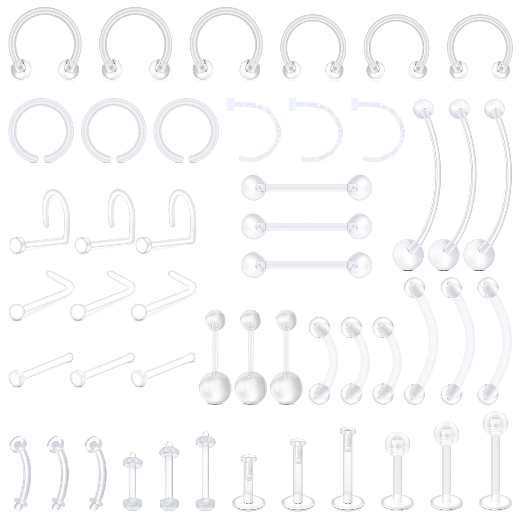 Piercing Retainer Set Clear Septum Ring Plastic Nose Studs Eyebrow Lip Labret Stud Septum Hoops Cartilage Industrial Tragus Earring Retainer For Surgery — view 10