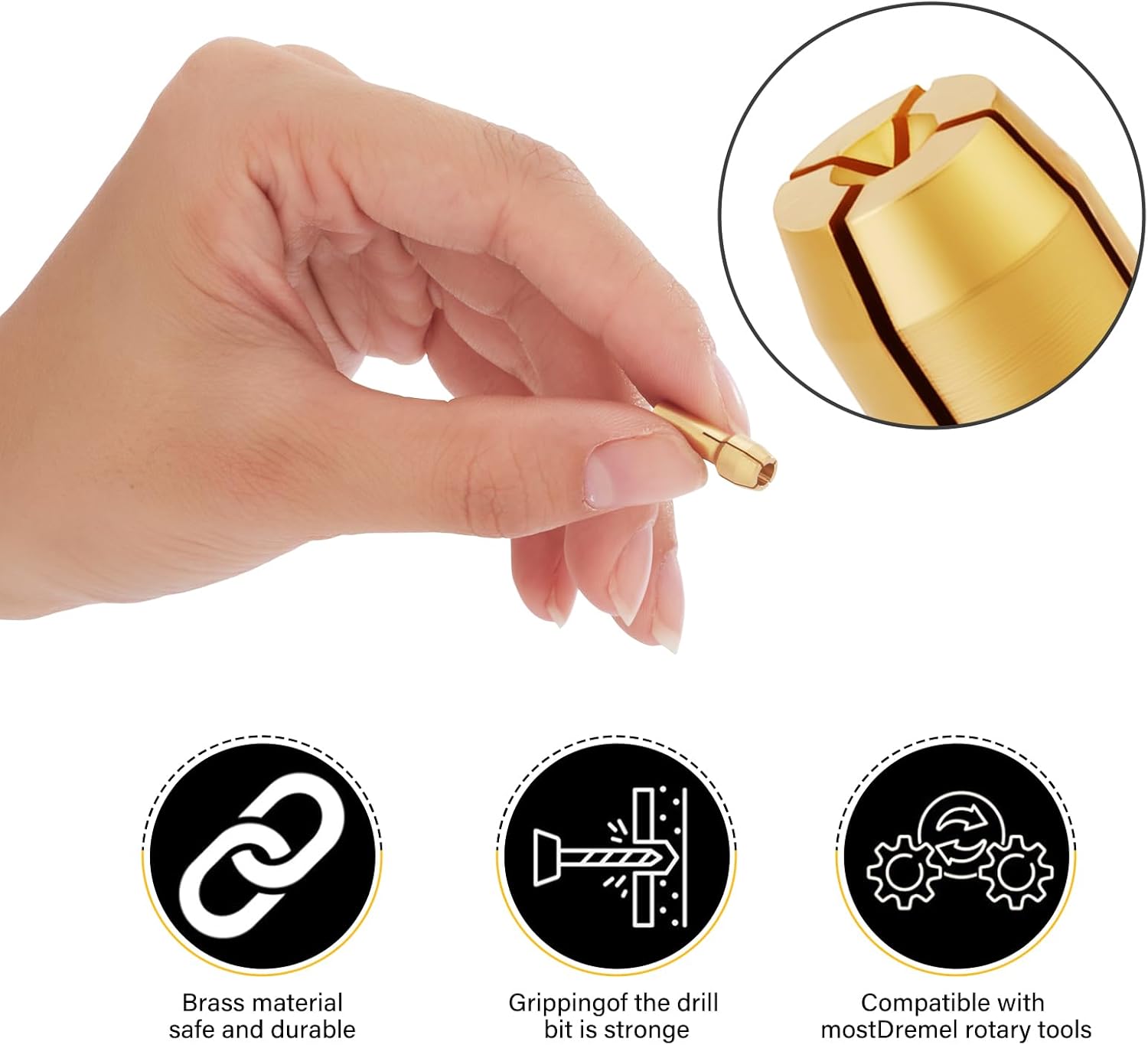 15PCS Drill Chuck Collet Set, (0.02in - 0.13in) Keyless Quick Replacement Kit compatible with Dremel Accessories, Includes 4486 Rotary Tool and 4485 Brass Collet & Metal Nut, DIY