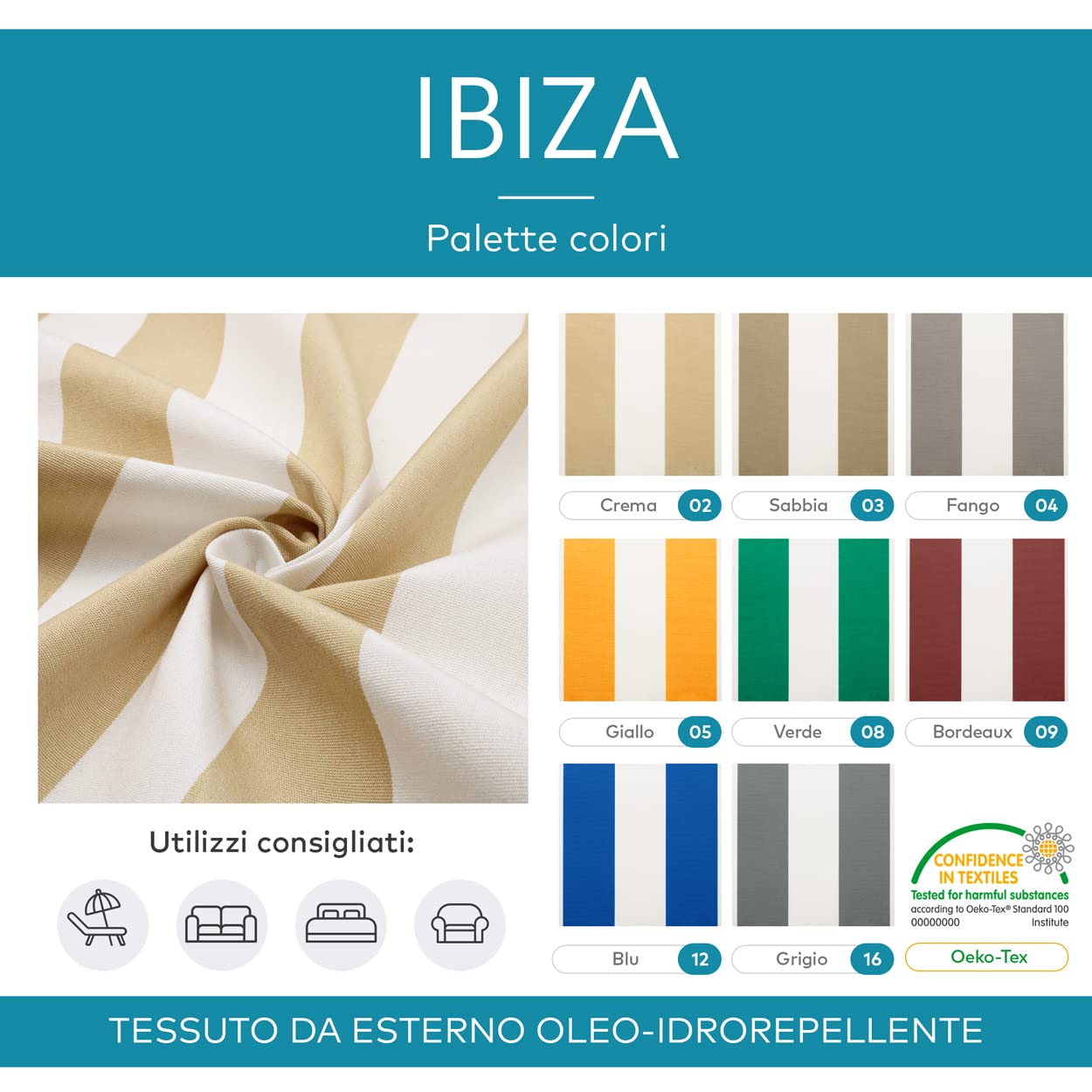 DESHOME Ibiza - Tela al metro para exterior, 320 cm de altura, impermeable, tela impermeable al agua, para tapicería, sofá, cojines, sillas, tumbonas, toldos, color verde