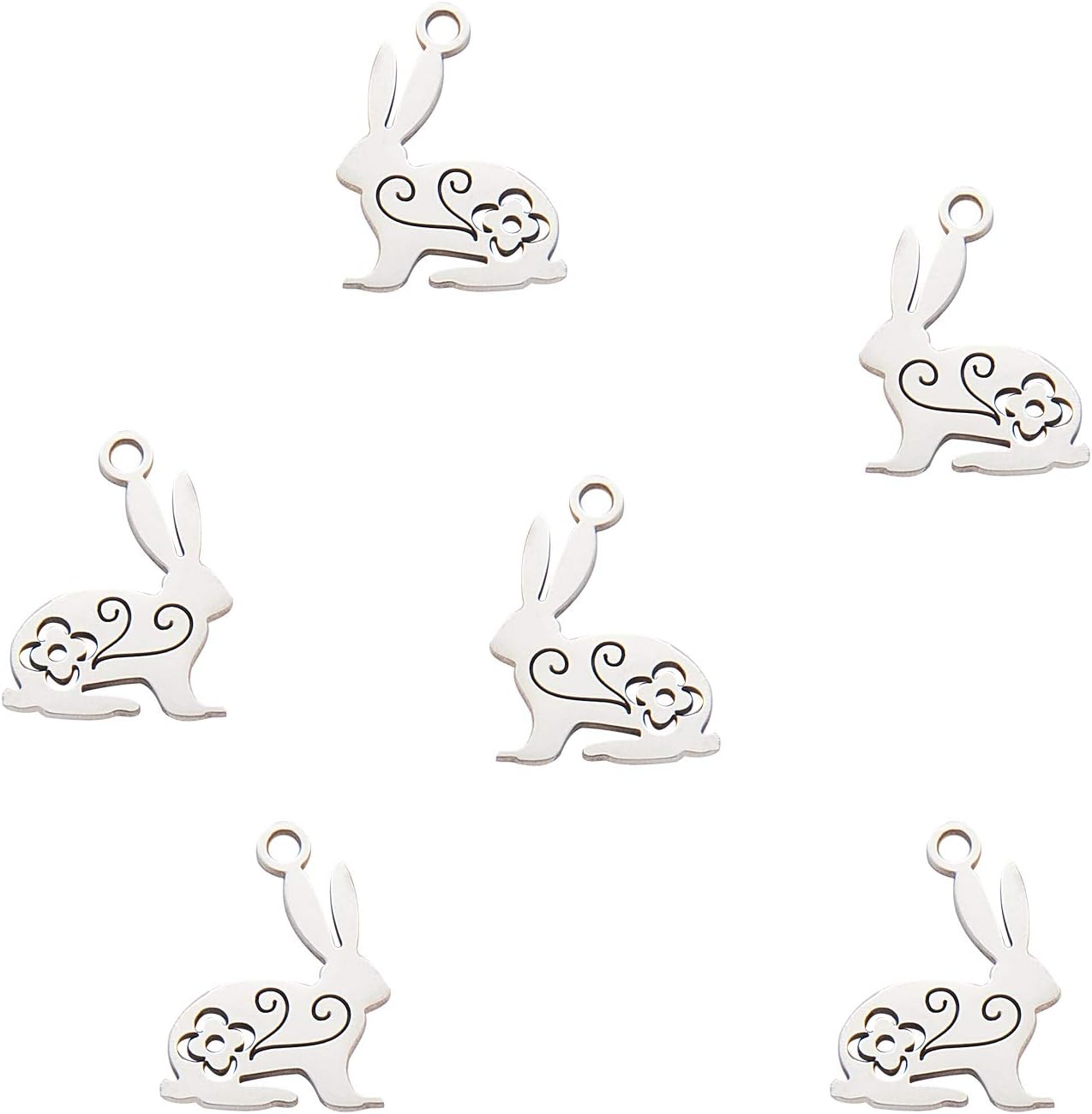 LiQunSweet 10 Pcs 304 Stainless Steel Rabbit Easter Holiday Bunny Animal Filligree Charms Small Pet Pendants for Jewelry Making Necklace…