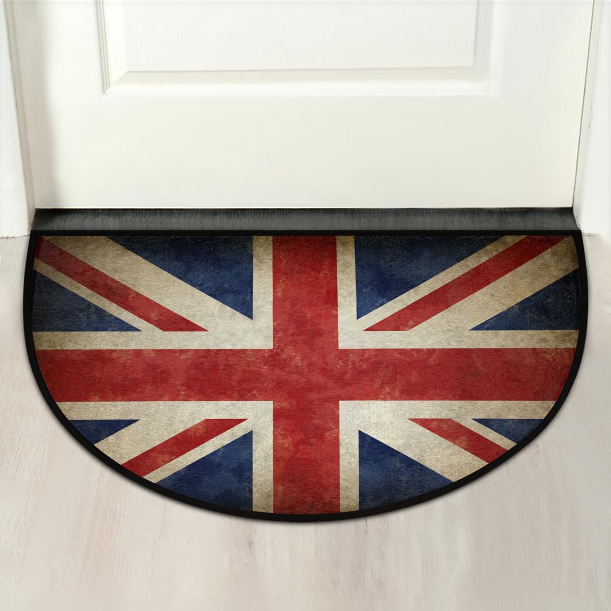 Half Round Door Mat Retro Britain Flag Half Moon Rug Washable Half Circle Area Rugs Indoor Entrance Non Slip Semi Circle Bathroom Rugs Floor Carpet for Kithen Bedroom Fireplace Decor