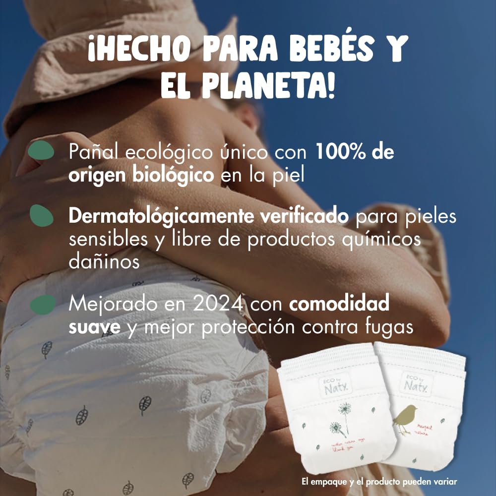 Eco by Naty Pañales para bebés: pañales ecológicos de origen vegetal, ideales para la piel sensible del bebé y ayudan a prevenir su pérdida (talla 4, 156 unidades)