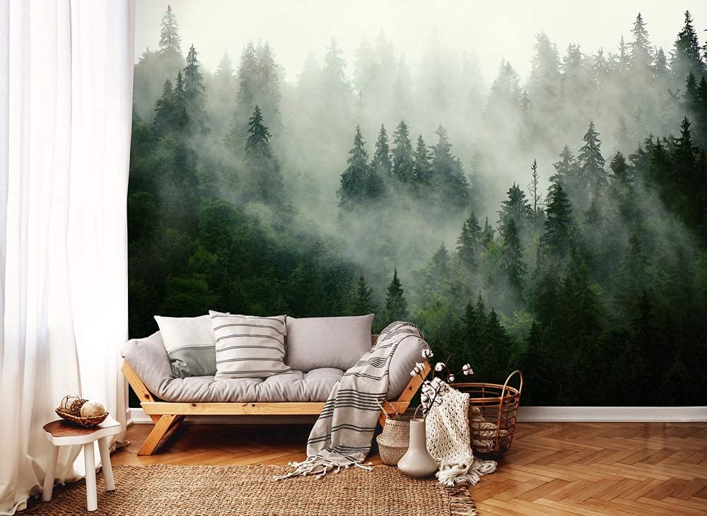 WallArena - Vlies fotobehang bos zon beek groen natuur bomen 250x175 cm - fotobehang - behang - voor woonkamer slaapkamer - vliesbehang behang behang 3D-effect - incl. lijm