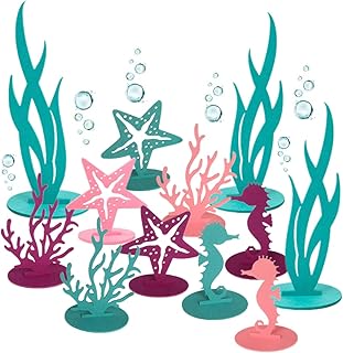 24Pcs Mermaid Party Decoration DIY Felt Table Centerpiece Under The Sea Party Decorations for Ocean Theme Girl Little Mermaid Birthday Baby Shower Party Supplies