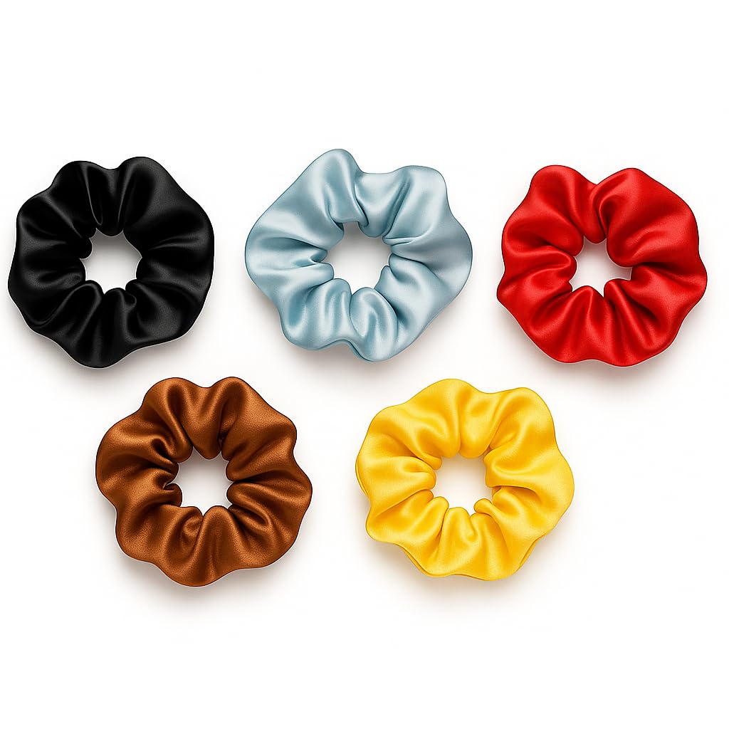 Scrunchies for Women – Satin & Silk Scrunchie Set | Scrunchy, Crunchies & Rubber Bands | Satin Scrunchies for Women | Stylish & Gentle (PACK OF 5)