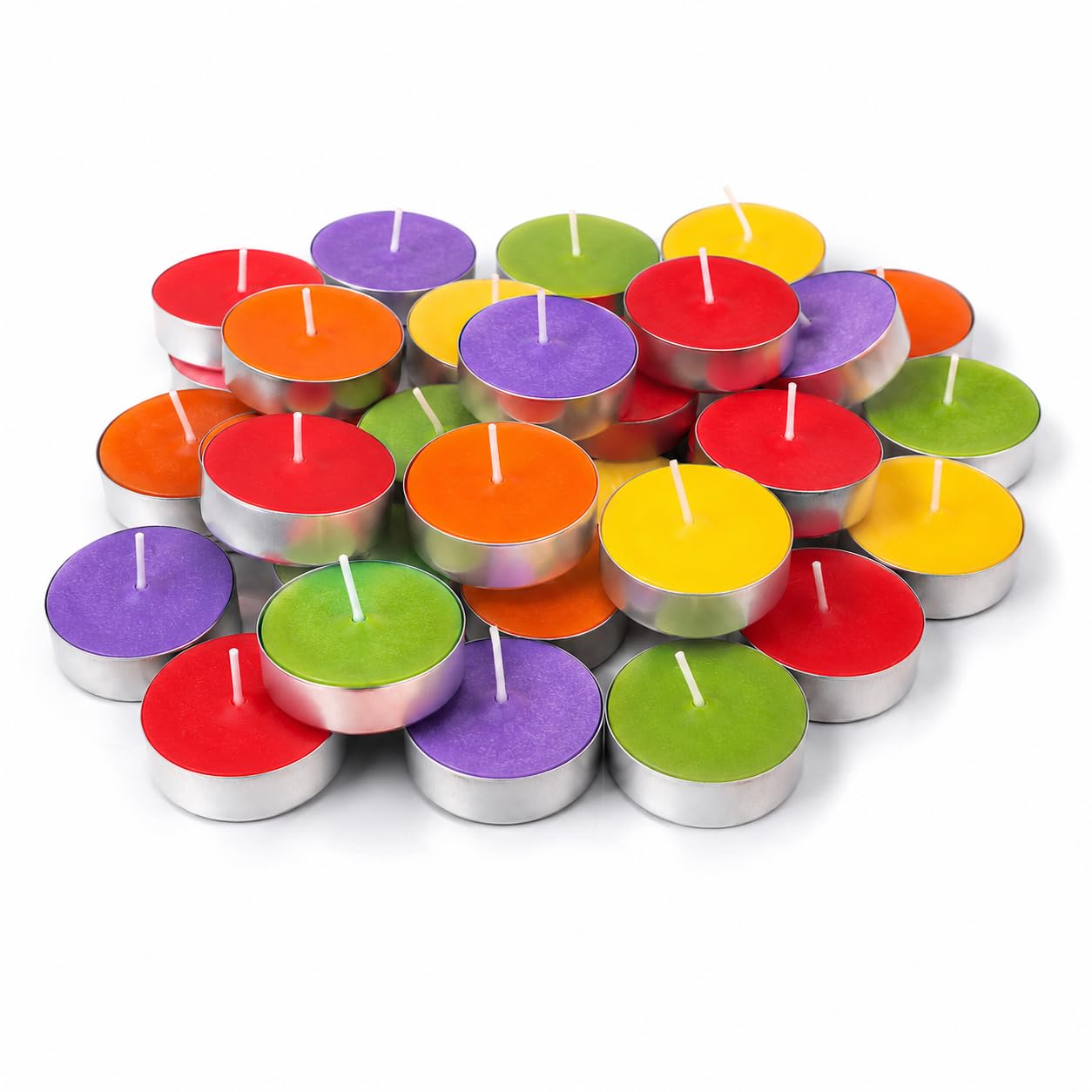 Bindian Unscented Tea Light Candles, 100% Paraffin Wax, Smokeless Dripless Tealights for Home Decor, Diwali, Wedding, Spa, 1-1.5 Hour Burn Time (Pack of 50 Multicolor)-picture-28