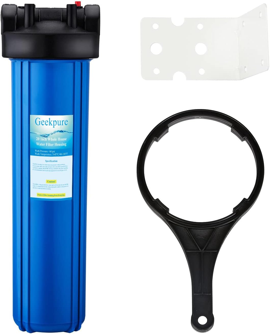 Geekpure 20 Inch Whole House Big Size Water Filter Housing-1"NPT Brass Port-Blue Color-Fit for 4.5"x20" Filters