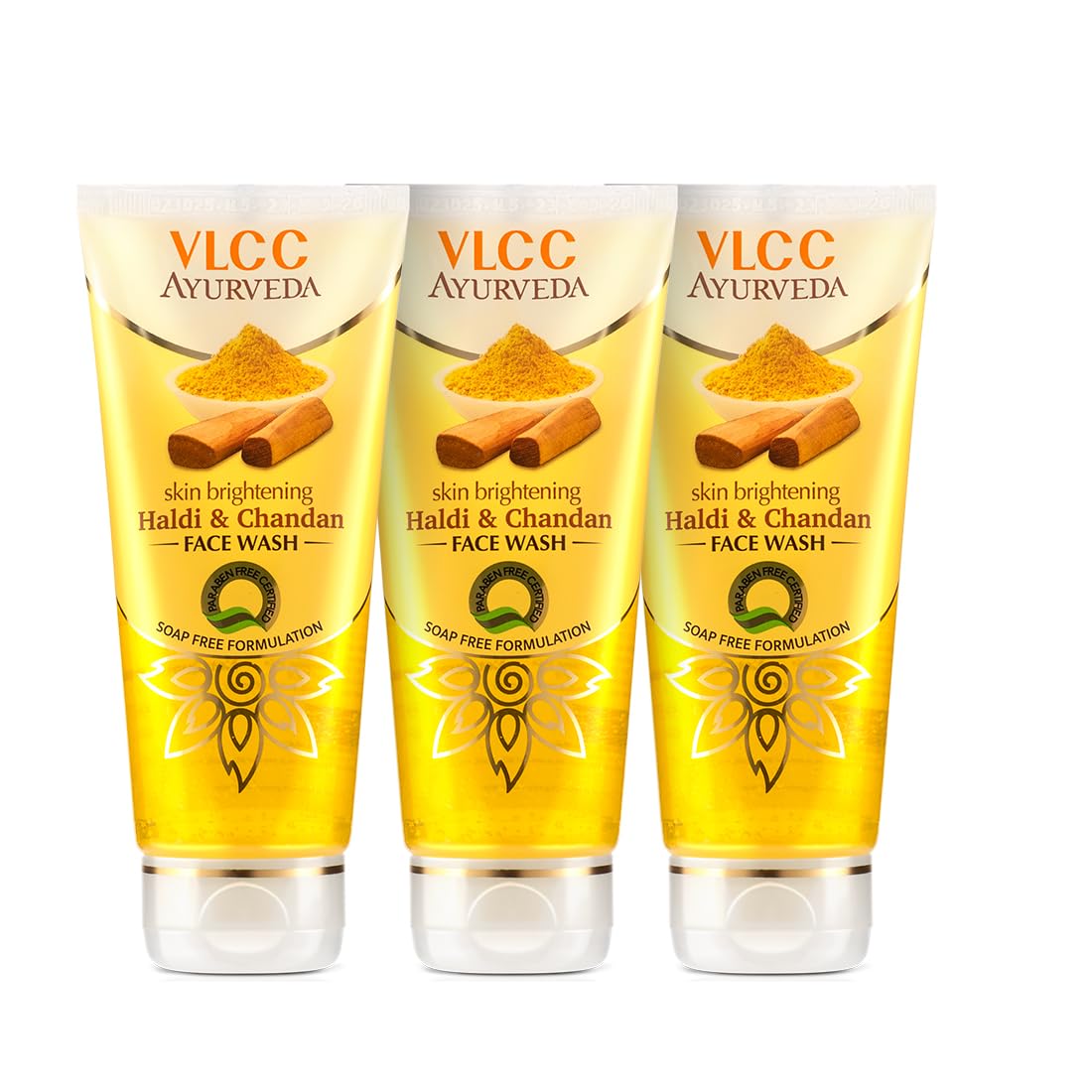VLCC Ayurveda Skin Brightening Haldi & Chandan Face Wash - 100ml X 3 - For Skin Brightening | Paraben & Colorant Free | Chamomile Oil, Yastimadhu & Haridra Extract
