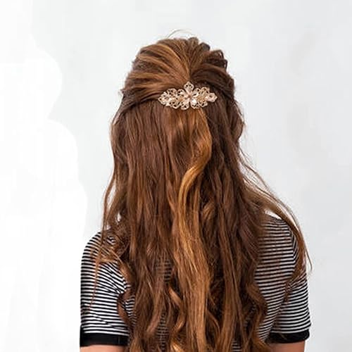 Miniatura 3 de Paquete de 6 pinzas para el cabello con diseño de hojas de mariposa con gemas de cristal con diamantes de imitación de cristal, perlas con