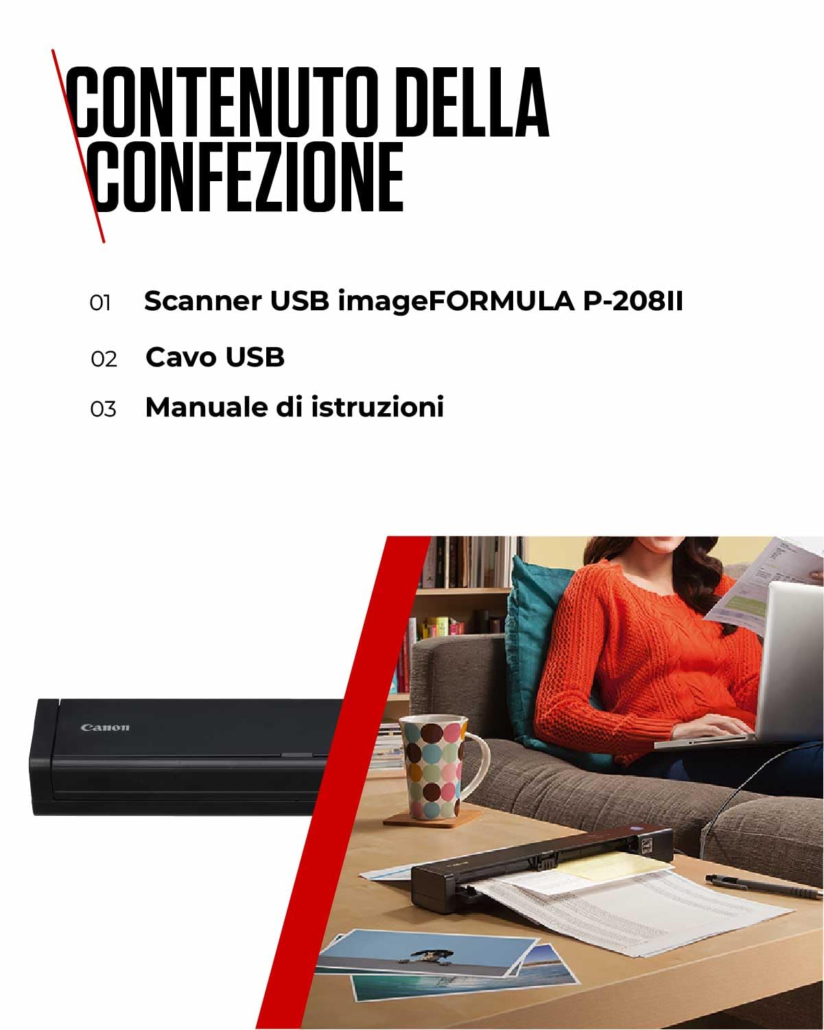 Canon imageFORMULA P-208II Scanner Portatile Fronte-Retro USB Alimentatore Automatico 10 Fogli CaptureOnTouch Lite