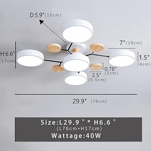 Vista 158 de Lámpara LED de techo, 34 pulgadas, 7 luces, moderna lámpara de techo empotrada de madera de 56 W, lámpara regulable para sala de estar, dormitorio