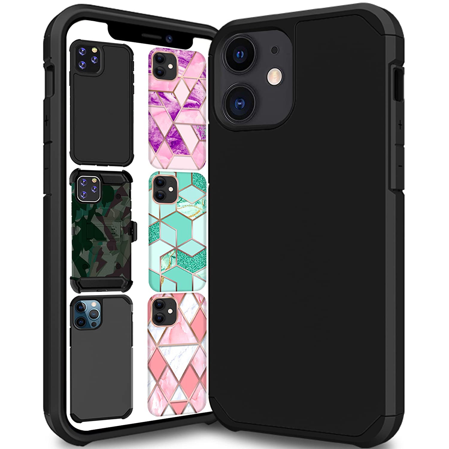 DuraSafe Cases iPhone 12 2020 6.1 Inch A2172 A2402 A2341 A2406 A2404 A2403 A2408 A2407 Protective Reinforced Shockproof Corner TPU Case with Matte Finish Back - Black