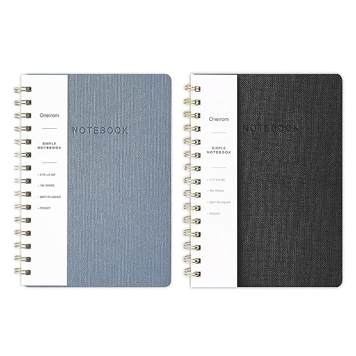 Spiral Notebook-5.75" x 8.125" College Ruled Journal with Inner Pockets and 160 Pages,PU Leather Cover Business Journal, Twin-Wire Binding Notebook Perfect for Office & Home School Supplies 2 pack Reefblue/Black