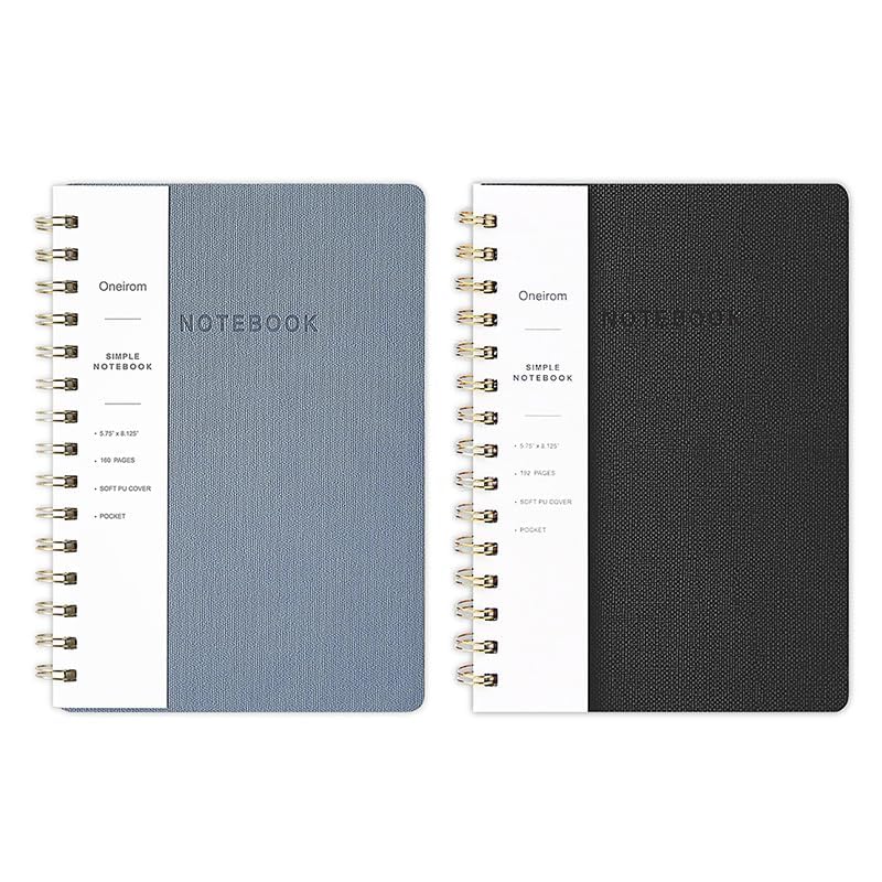 Image of Spiral Notebook-5.75 inch x 8.125 inch College Ruled Journal with Inner Pockets and 160 Pages,PU Leather Cover Business Journal, Twin-Wire Binding Notebook Perfect for Office & Home School Supplies 2 pack Reefblue /Black